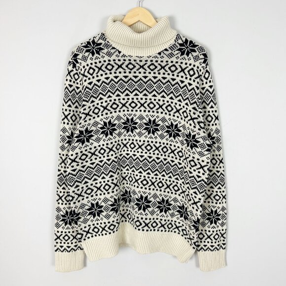 H&M Fair Isle Nordic Turtleneck Sweater Scandi Chunky Size XL Women's - Picture 2 of 4